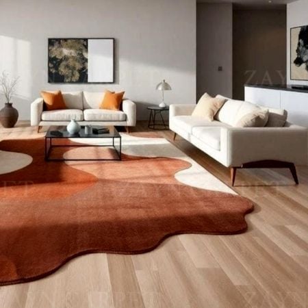 Handcrafted Earth Brown Abstract Modern Living Rug